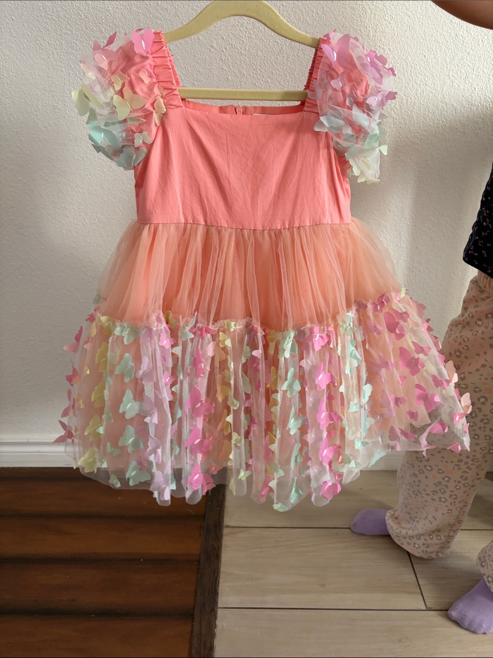 Lola + The Boys Coral Pink & Pastel Butterfly Tulle Dress